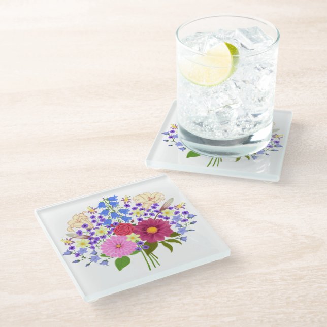 Blumenstrauss Glasuntersetzer (Schrägansicht)