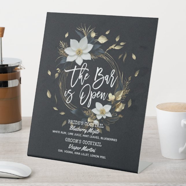 Blumenstrauß Hochzeit Das Bar ist ein offenes Getr Sockelschild (In Situ)