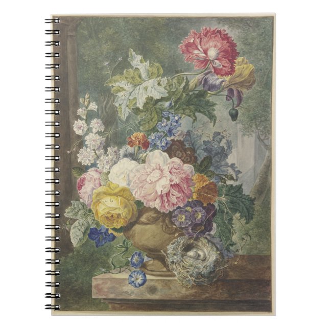 Blumenstrauß in einer Vase mit Vogelnest Notizblock (Vorderseite)