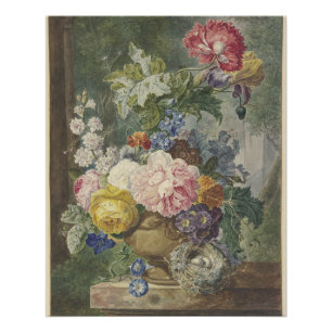 Blumenstrauß in einer Vase mit Vogelnest Poster