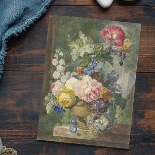 Blumenstrauß in einer Vase mit Vogelnest Postkarte