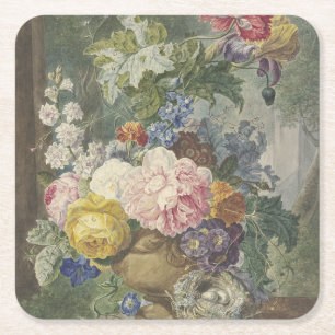 Blumenstrauß in einer Vase mit Vogelnest Rechteckiger Pappuntersetzer