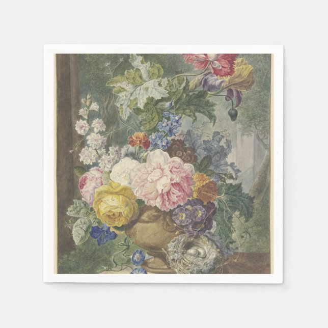 Blumenstrauß in einer Vase mit Vogelnest Serviette (Vorderseite)