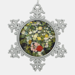 Blumenstrauß in einer Vase von Vincent Van Gogh Schneeflocken Zinn-Ornament