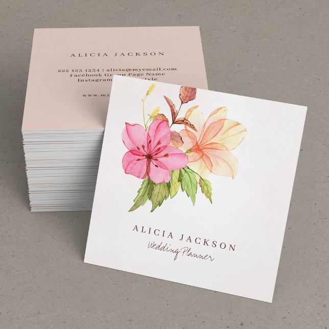 Blumenstrauß in Pastellfarben; Hochzeitsplaner Quadratische Visitenkarte (Von Creator hochgeladen)