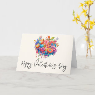 Blumenstrauß in Rosa, Orange und Blau zum Valentin Karte