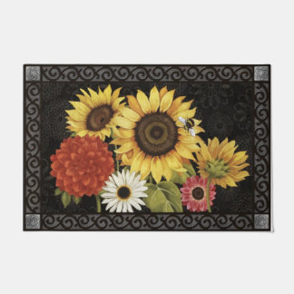 Blumenstrauß Indoor Willkommensmatte, Schwarz Vint Fußmatte