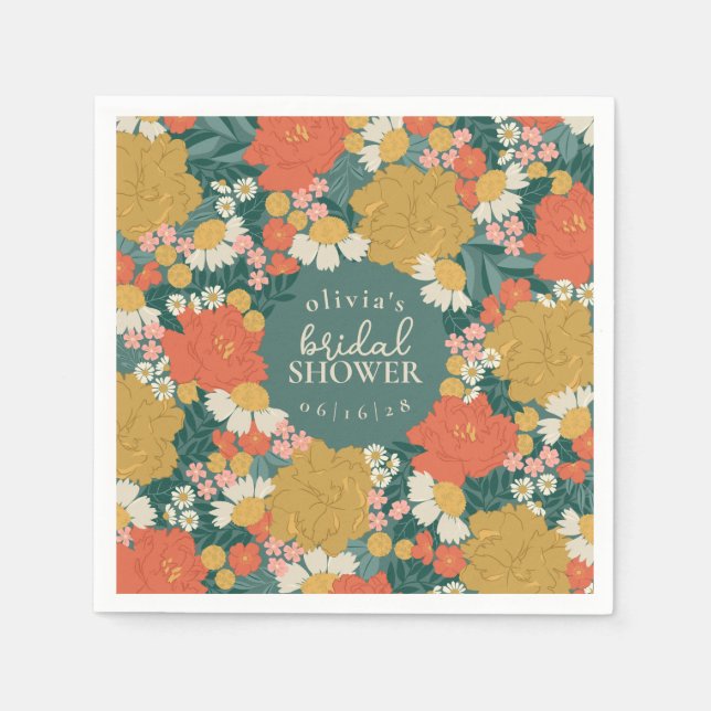 Blumenstrauß-Junggesellinnenabschied-Papierteller Serviette (Vorderseite)