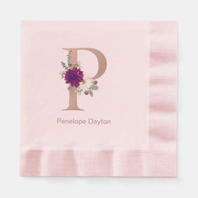 Blumenstrauß, kundenspezifischer Brief P Monogramm Serviette (Vorderseite)
