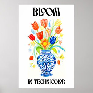 Blumenstrauß-Kunstprint Tulpen in blauer Vase Poster