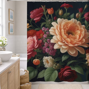 Blumenstrauß-Malerei auf dunklem Hintergrund Duschvorhang
