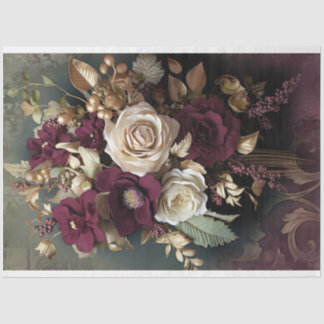 Blumenstrauß, Maronrot, Grün und Gold Seidenpapier