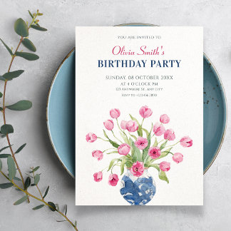 Blumenstrauß minimalist eleganter Geburtstag Einladung