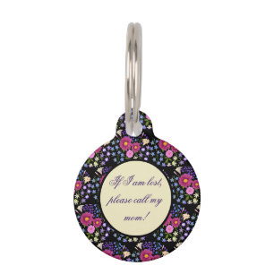 Blumenstrauß mit Dahlie Schwarzes Pet-ID-Tag Haustiermarke