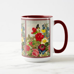 Blumenstrauß mit Schmetterlingen im Vintage-Stil Tasse
