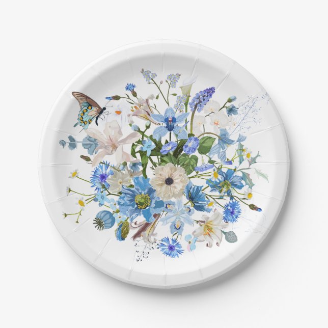 Blumenstrauß mit tropischen Blumen. Pappteller (Vorderseite)