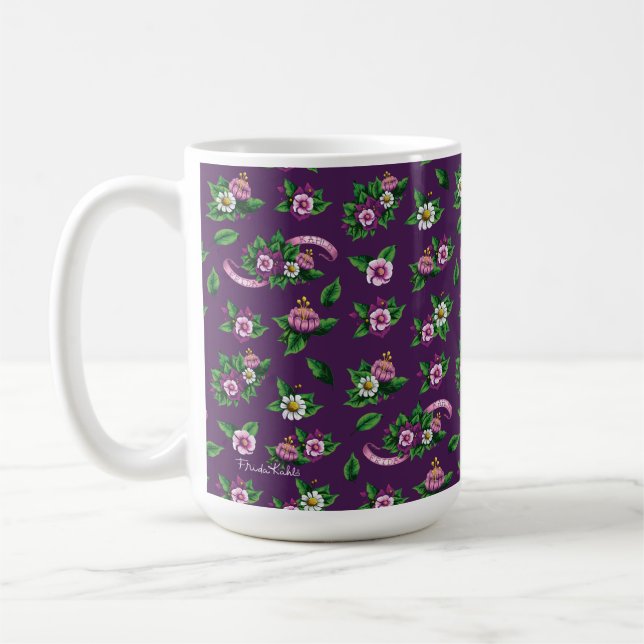 Blumenstrauß-Muster Frida Kahlos | Purlpe Kaffeetasse (Links)