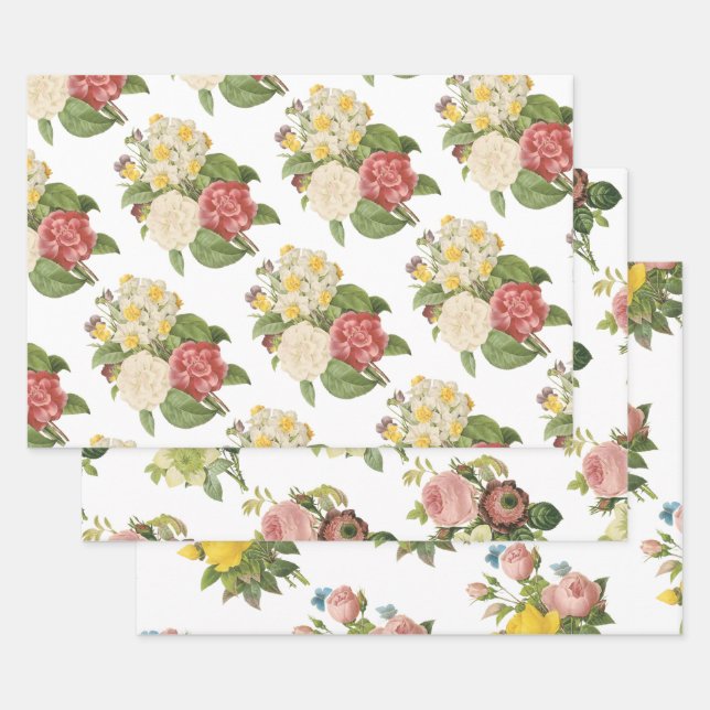 Blumenstrauß-Muster Geschenkpapier Set (Set)