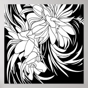 Blumenstrauß Natur Floral Tinten-Färbseite Poster