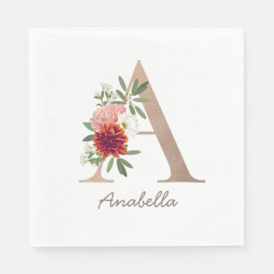 Blumenstrauß personalisierter Buchstabe "A" Serviette