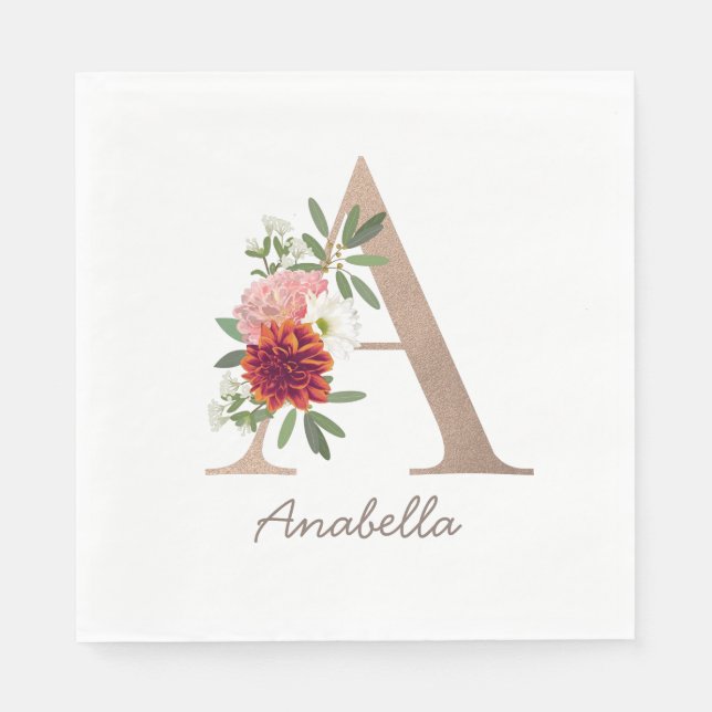 Blumenstrauß personalisierter Buchstabe "A" Serviette (Vorderseite)