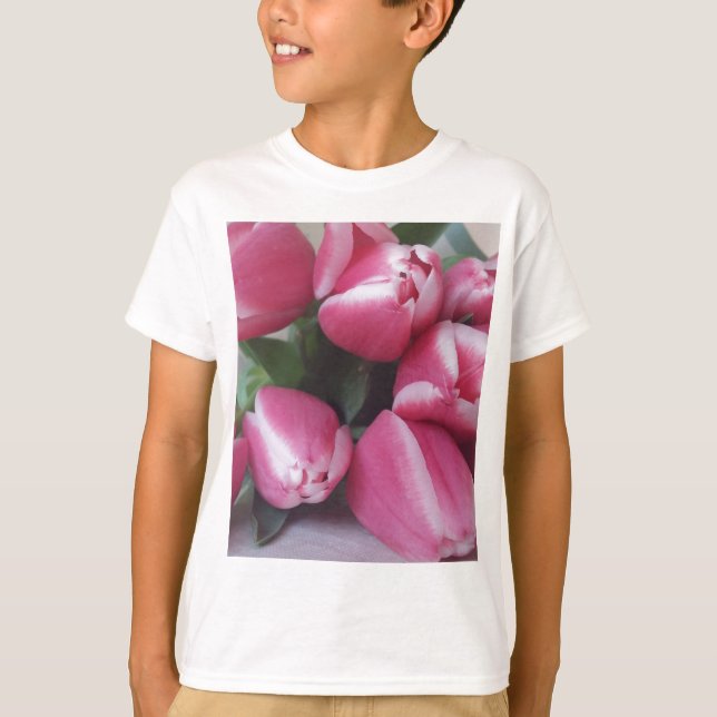 Blumenstrauß, Pink Tulips, Blume T-Shirt (Vorderseite)