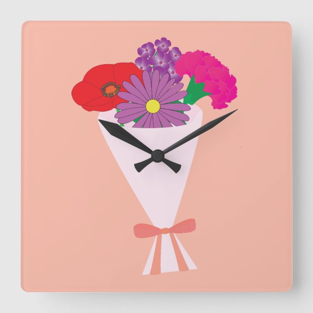 Blumenstrauß Quadratische Wanduhr (Vorderseite)