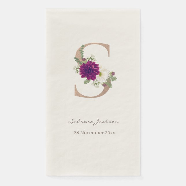 Blumenstrauß-Rose, goldfarben, monogramm, S Serviette (Vorderseite)