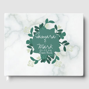 Blumenstrauß-Rose-Marmor-Hochzeitslogo Gästebuch