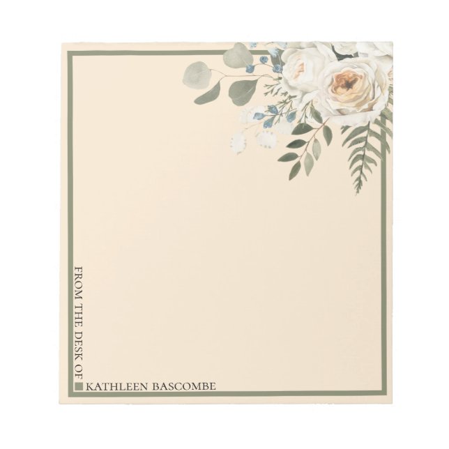 Blumenstrauß-Rose vom Schreibtisch aus Creme Notizblock (Vorderseite)