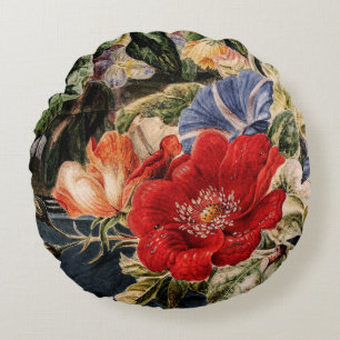 Blumenstrauß & Schmetterling Vintage-Malerei Rundes Kissen