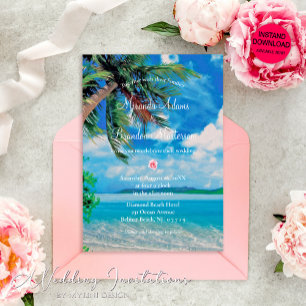 Blumenstrauß Sommer Palm Beach Hochzeit Einladung