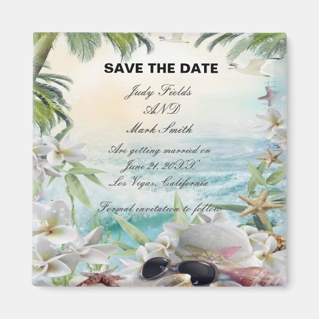 Blumenstrauß-Strandhochzeit Save the Date Magnet (Vorne)