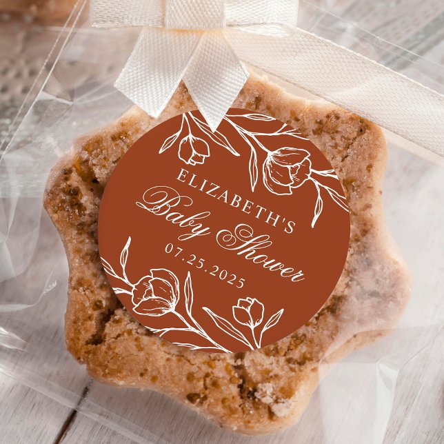 Blumenstrauß Terracotta Babydusche Runder Aufkleber (Von Creator hochgeladen)