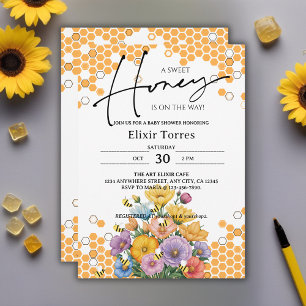 Blumenstrauß und Honig Bienendusche Einladung