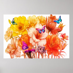 Blumenstrauß und Schmetterlinge an einer hübschen Poster
