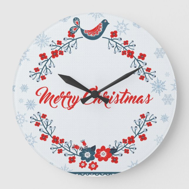 Blumenstrauß und Vögel Große Wanduhr (Vorderseite)