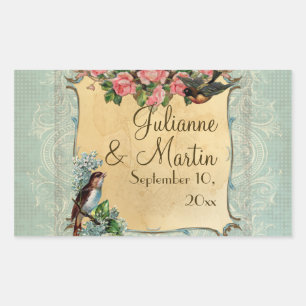 Blumenstrauß Vintag Moderne Rosen Liebe Vogelarten Rechteckiger Aufkleber