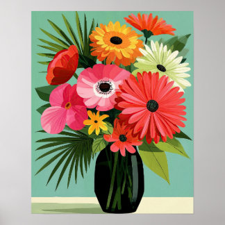 Blumenstrauß-Wandkunst aus der Mitte des Jahrhunde Poster