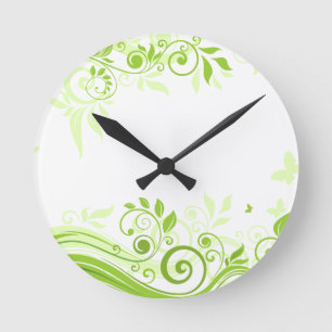 Blumenstrauß-Wirbel in Hues of Fresh Green Runde Wanduhr