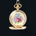 Blumenstrauss Yellow Necklace Watch Armbanduhr<br><div class="desc">A pocket watch with an image of a beautiful flower bouquet. The background, image and text can be modified. Original artwork by W.B.</div>