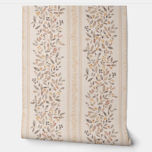 Blumenstreifen in Wasserfarbe warm ockerbraun Tapete (Abrollen)