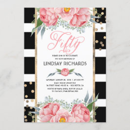 Blumenstreifen Moderne Goldene Dekoration 50 Gebur Einladung