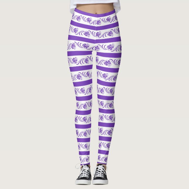 Blumenstreifenmuster Leggings (Vorderseite)