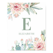 Blumensukkulente Babymonogramm. Cactus Kinderzimme