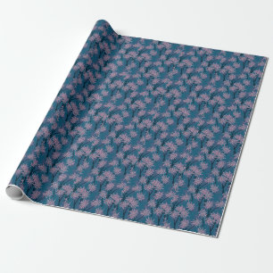 Blumentapete: Asiatisch marineblau, rosa. Geschenkpapier