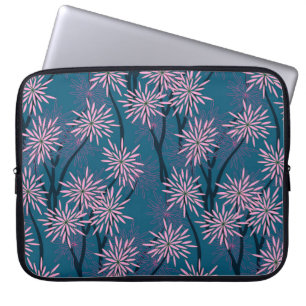 Blumentapete: Asiatisch marineblau, rosa. Laptopschutzhülle