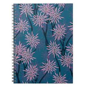 Blumentapete: Asiatisch marineblau, rosa. Notizblock