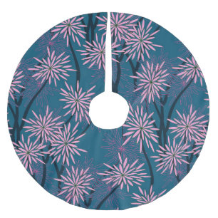 Blumentapete: Asiatisch marineblau, rosa. Polyester Weihnachtsbaumdecke