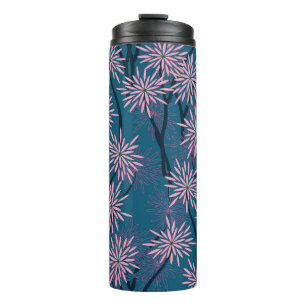 Blumentapete: Asiatisch marineblau, rosa. Thermosbecher